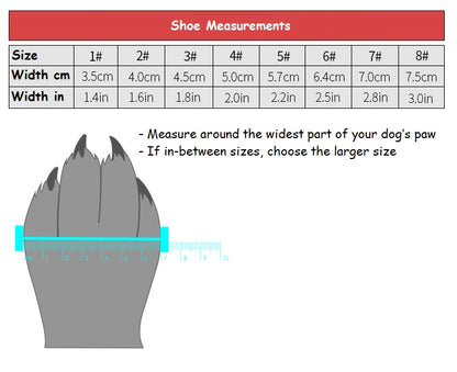 dog shoe size chart