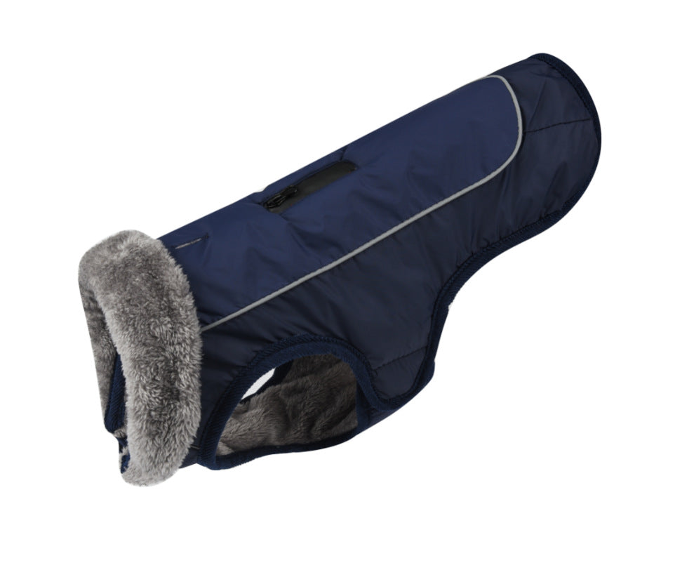 dark blue dog puffer jacket