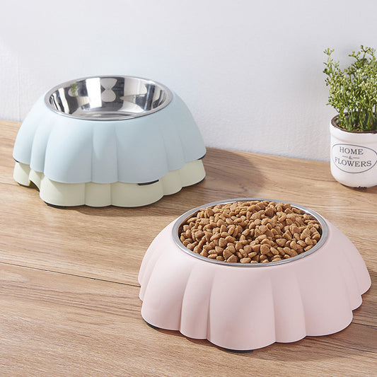 Pet food bowl with stainless insert